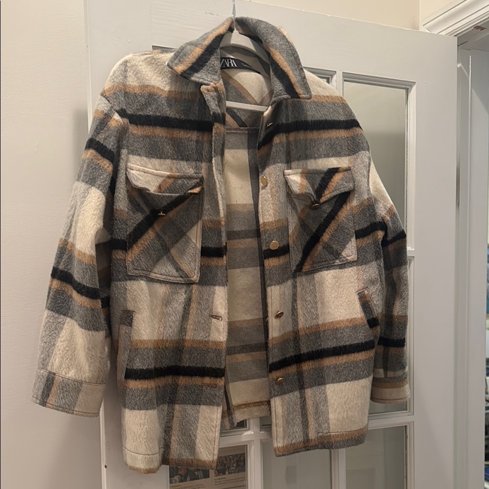 Zara Women's Plaid Jacket - Black, Gray, Tan